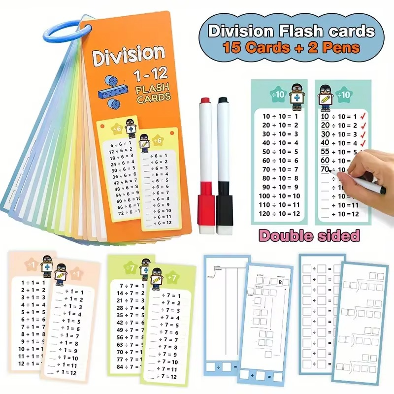 Cartonașe Matematice pentru Copii - Înmulțire, Împărțire, Adunare și Scădere