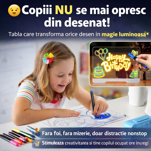 Tabletă LED pentru desen cu 7 markere incluse